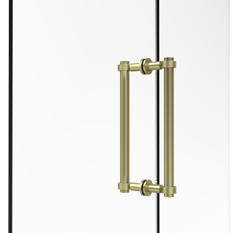 Satin Brass 12" Contemporary Shower Door Pull with Grooved Accent