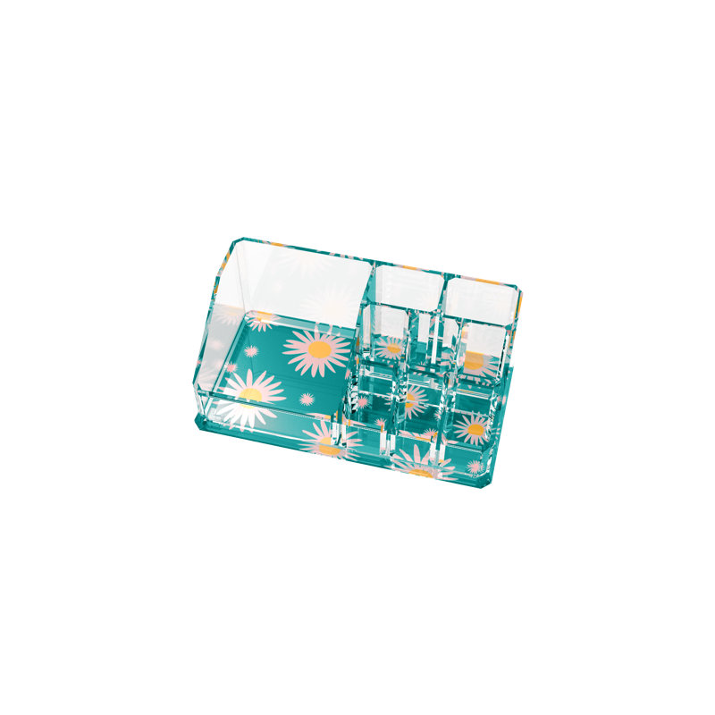  9-Slot Mini Makeup Organizer in Daisy Print