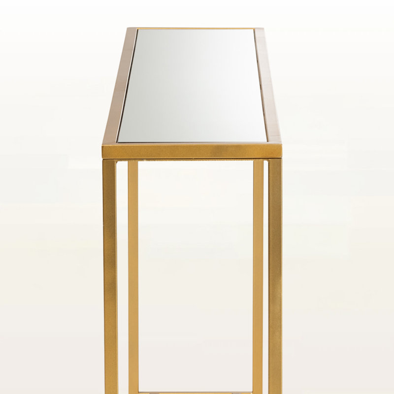 Hollis Console Table in Glam Gold Finished Metal, Mirrored Glass, 31.39'' H X 59.54'' W X 9.89'' D
