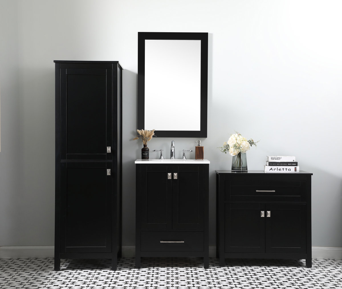 Destinymarie Linen Cabinet, Black/Brushed Nickel, 65"H x 20"W x 22"D