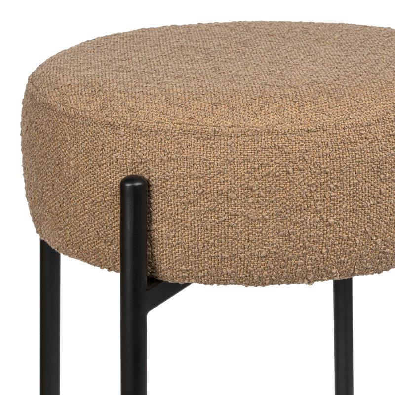 Tabouret de comptoir rond rond de 25,5 po Paola, siège brun bouclé et structure en métal noir pour îlot de cuisine ou bar personnel
