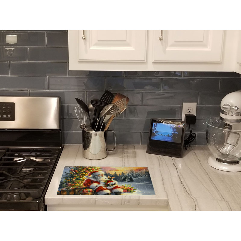 Chihuahua and Santa Claus Glass Cutting Board