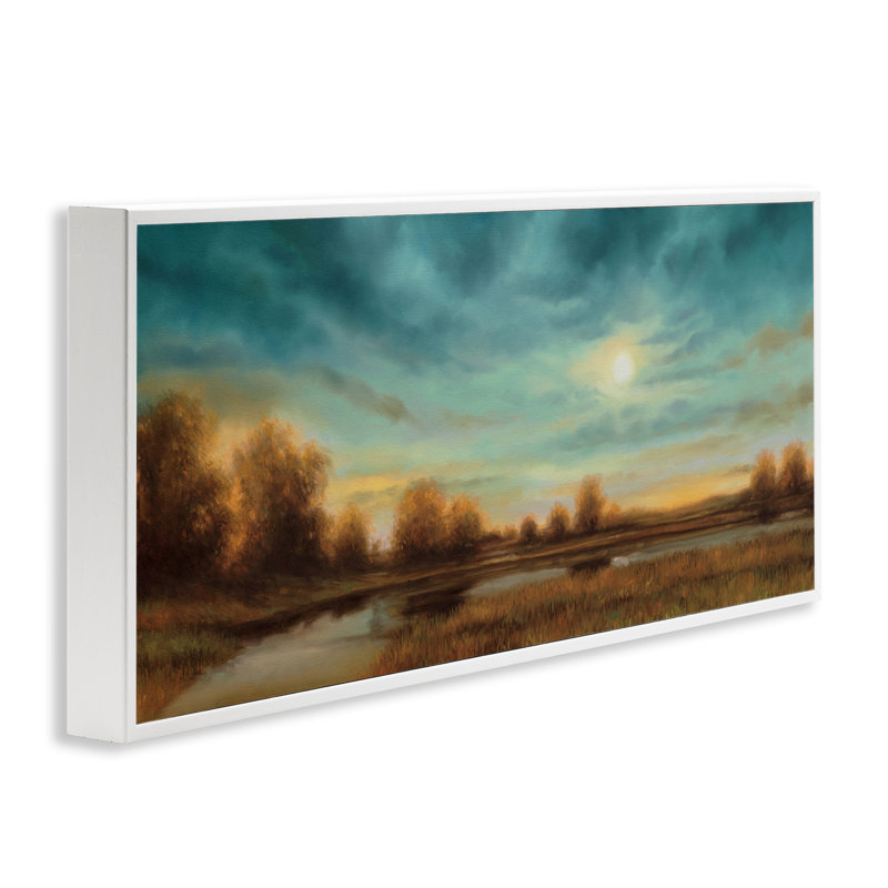 Giclée encadrée en soirée, conception par Gregory Williams, H 10 po x l 24 po, Estampe numérique encadrée blanc bord de mer