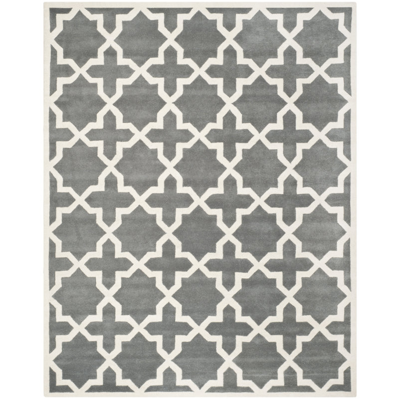 Tapis ivoire / mauve en laine touffeté à la main Deedgra, Carré 8 pi 9 po