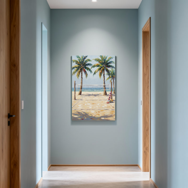 Serviette Plants & Flowers Beach Volleyball Palmiers Ocean View Sand Sunlight Shadows, H 48 po x l 32 po