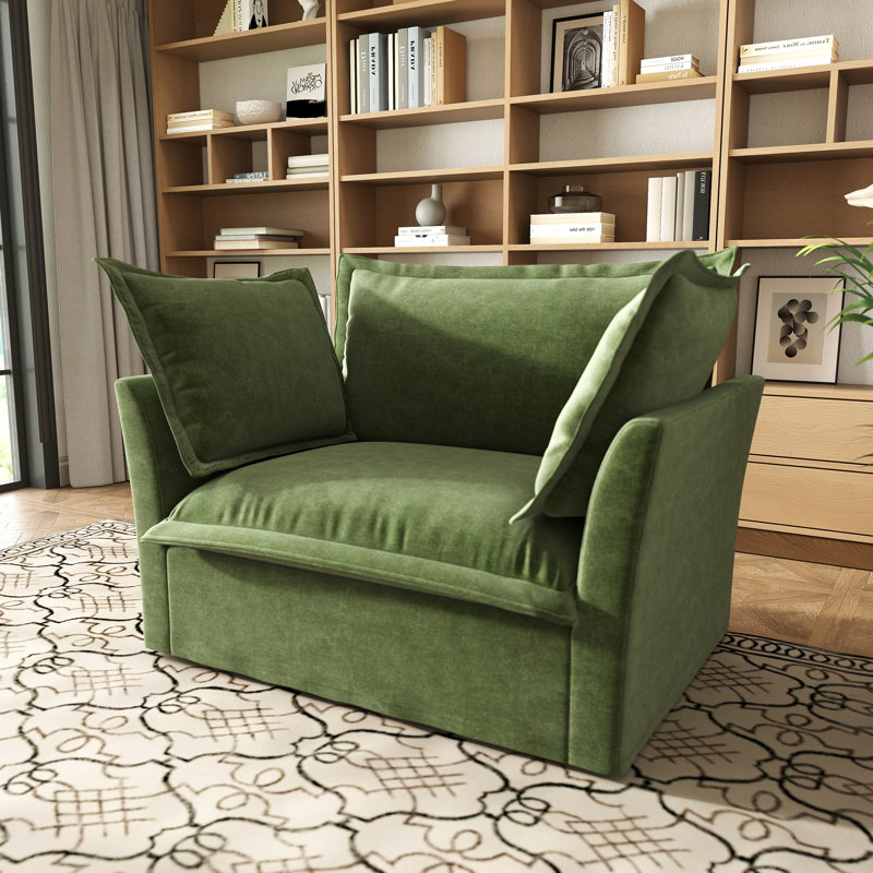Chenille Armchair – Deep Seat, Detachable Cover & 3 Big Pillows – Comfy Single Sofa For Small Space, Green Chenille