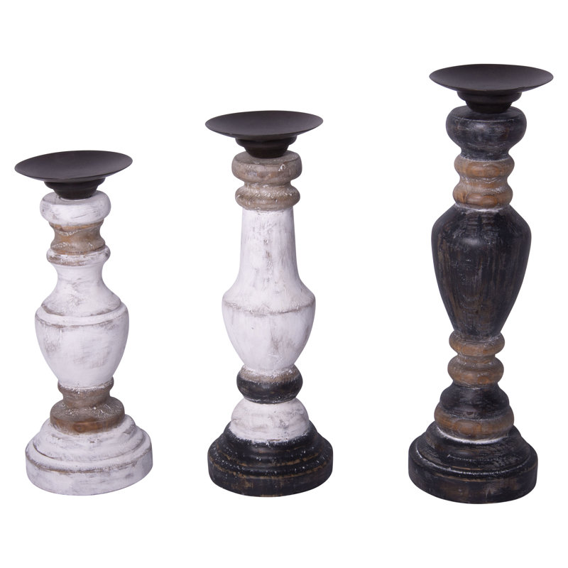 Ensemble de 3 porte-bougies en bois