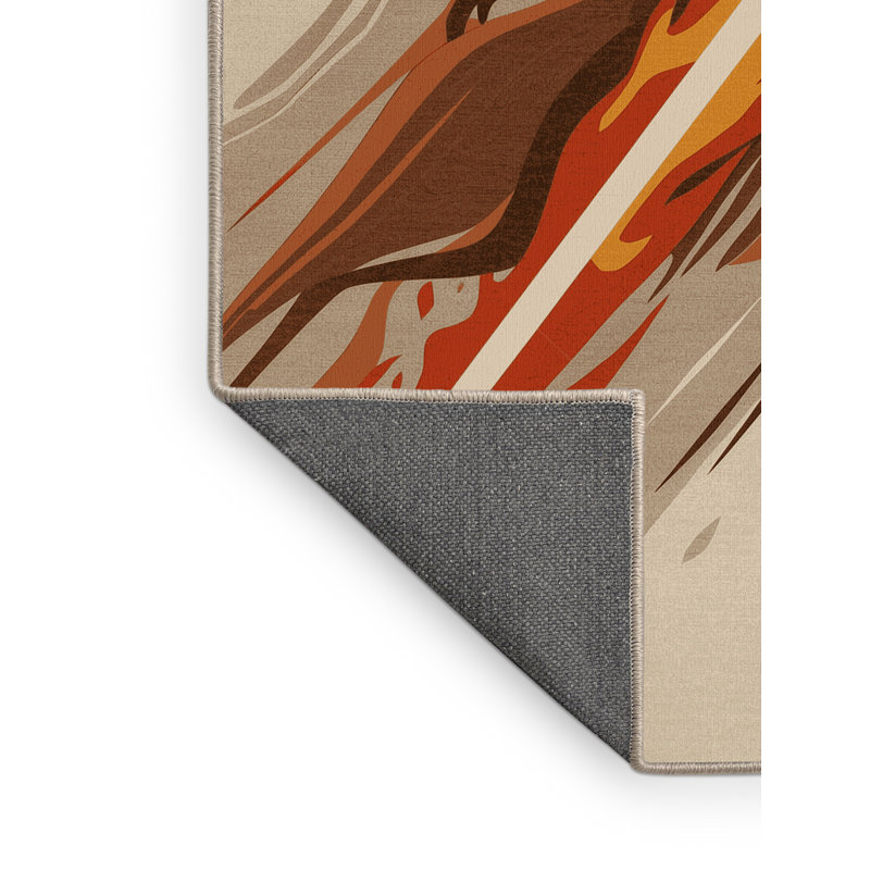 Soft Plush Dunmire Fire Sword Warrior Bold & Eclectic Modern Arc Area Rug in Beige – Beige Binding, 2x5