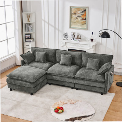 Three-Seater Sofa With Movable Footstool And Modular Design For Flexible Seating In Living Rooms, Bedrooms, And Apartments.