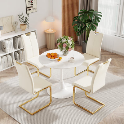 Ensemble de table de salle à manger 31,5 po à piédestal rond avec chaises en cuir synthétique