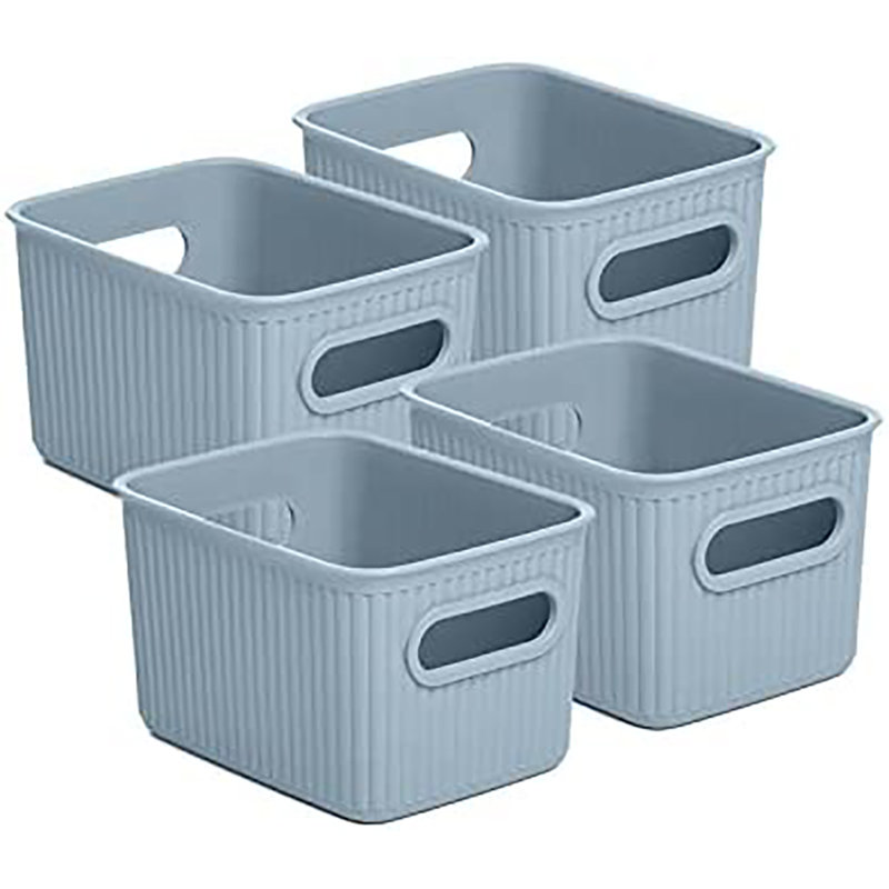 Ensemble de paniers en plastique nervuré, Bleu, 4