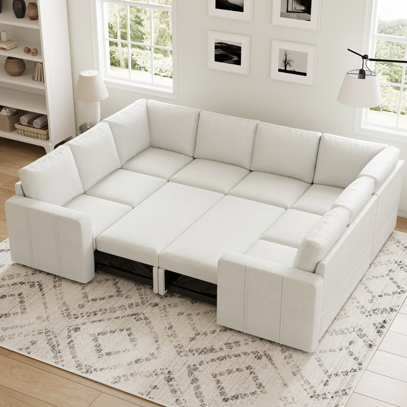 Divan-lit modulaire convertible en U Seybert, Chenille beige