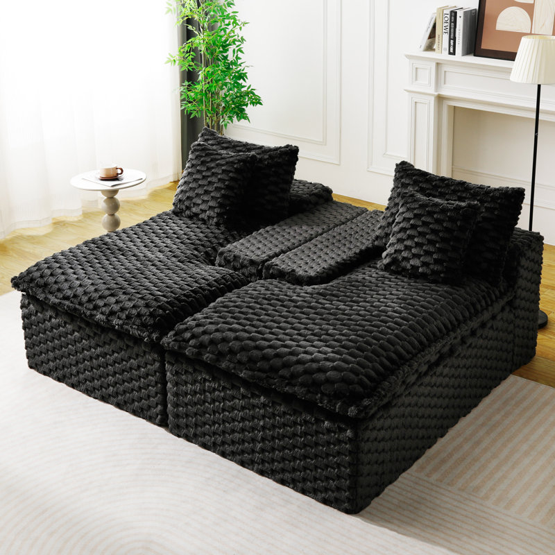 Multifunctional Double Chaise Lounge Turtle Velvet Upholstery Modern Style For Living Room & Bedroom Relaxation