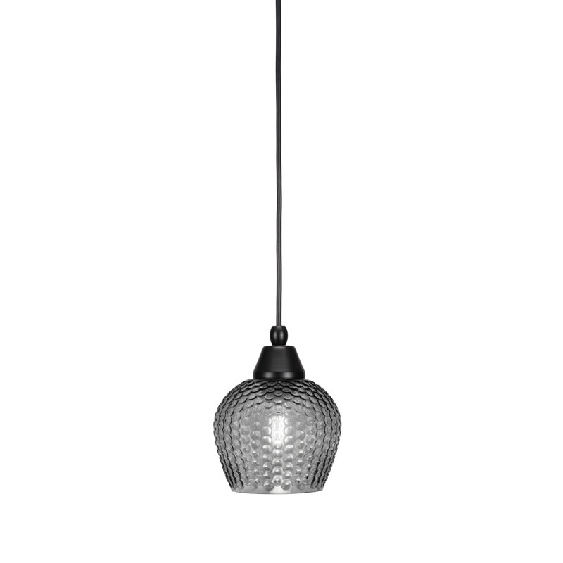 Any Cord Hung Mini Pendant With 6" Textured Glass, Smoke, Black/Clear, Oil Rubbed Bronze