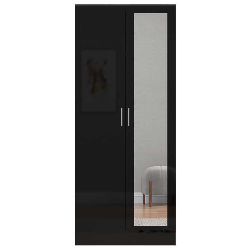 Osbourne 2 Door Wardrobe, Black Oak/Gloss Black