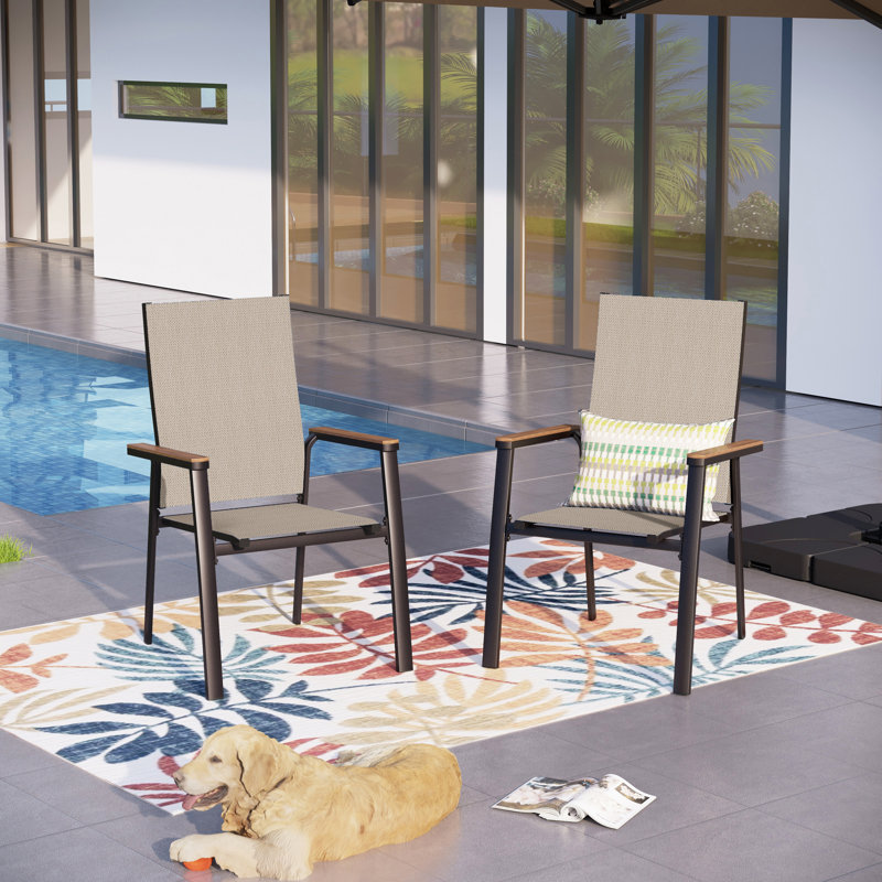 Fauteuil de salle à manger en aluminium empilable Leonard, Brun