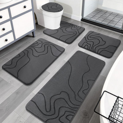 Ensemble de 5 tapis de bain ondulés modernes avec envers antidérapant et mousse viscoélastique à haut pouvoir absorbant