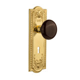 Brown Porcelain Interior Mortise Door Knob with Meadows Long Plate