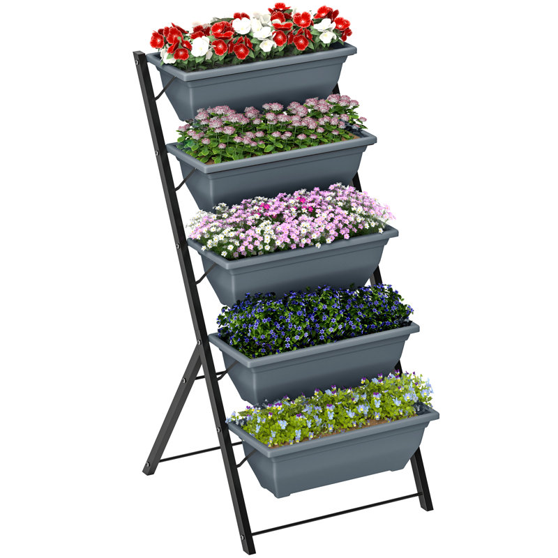 Pots de fleurs surélevés à 5 niveaux avec trous de fuite, Gris