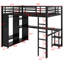 Lit mezzanine en métal peu encombrant avec garde-robe intégrée, bureau et tablettes de rangement
