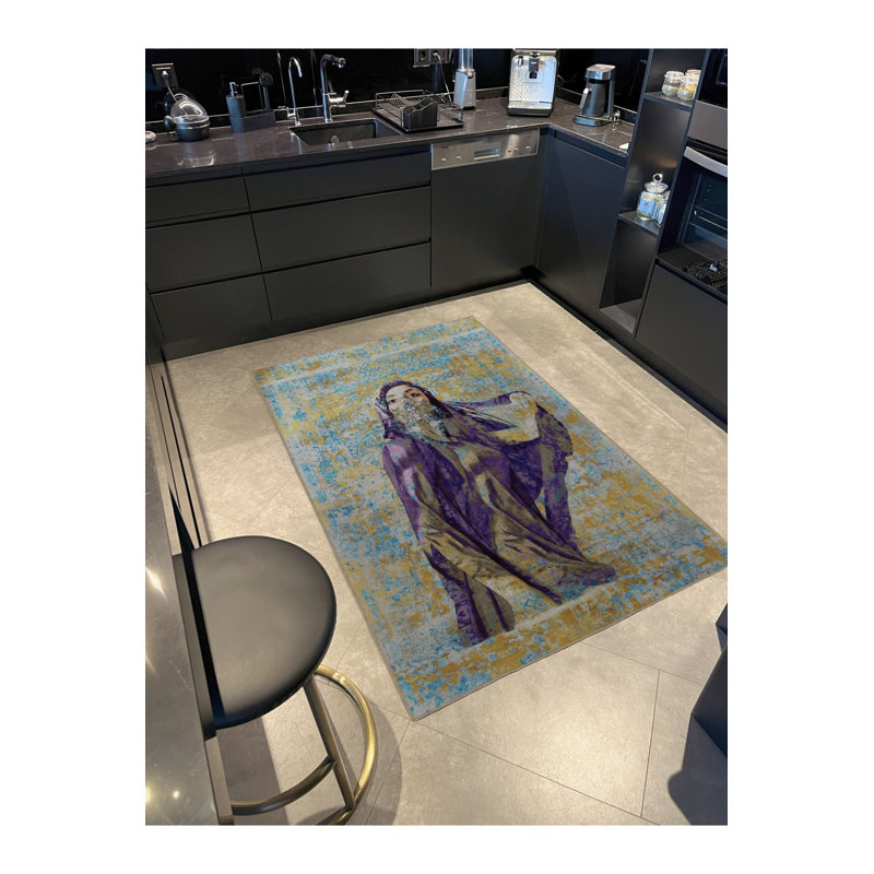 Tapis bleu lavable, Sous-tapis rectangulaire 4 pi 7 po x 6 pi 7 po inc