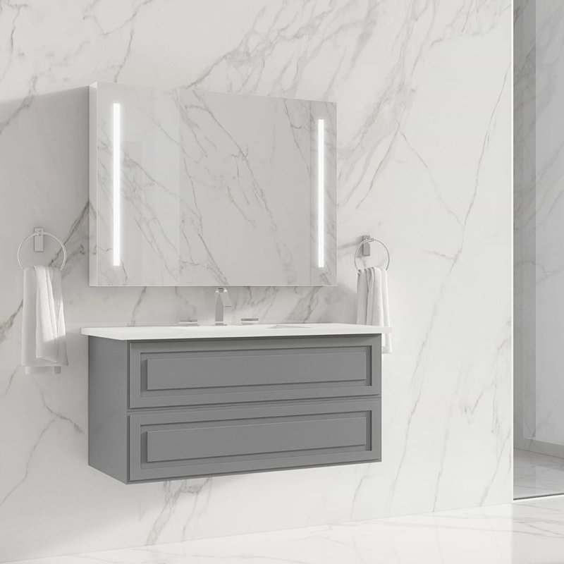 Alma 42.25" Wall Mounted Single Bathroom Vanity with Top, Grigio Gray