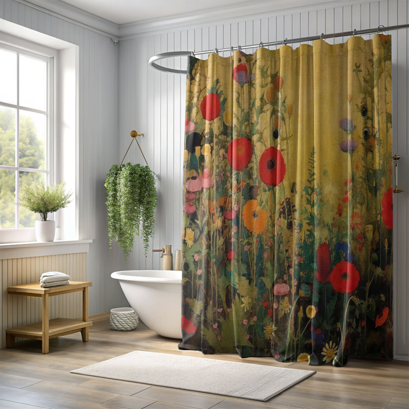 Floral Shower Curtain, 74"H x 71"W