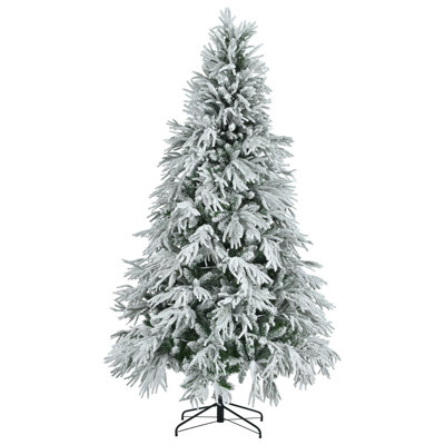 7.5 FT Pre-Lit Spruce Snow Flocked Artificial Hinged Christmas Tree