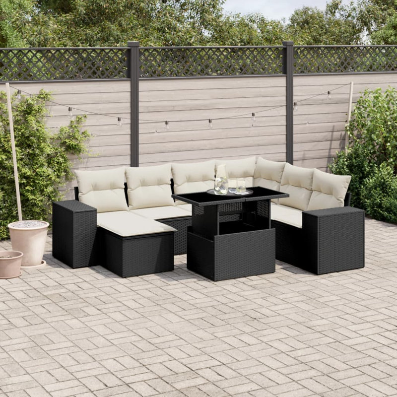 Vidaxl Garden Sofa Set, White Cushion/Black Frame