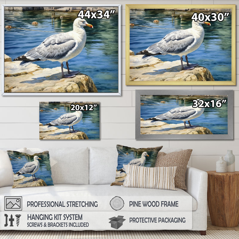 Mouette guette II - animaux, reproduction d'art mural, Toile tendue, H 34 po x l 44 po x P 1,5 po