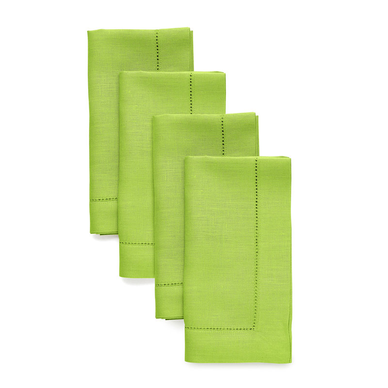 100% Pure Linen Hemstitch Dinner Napkins - Classic Hemstitch, Lime Green