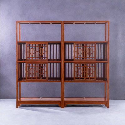 Chinese style hollow out stable bookcase