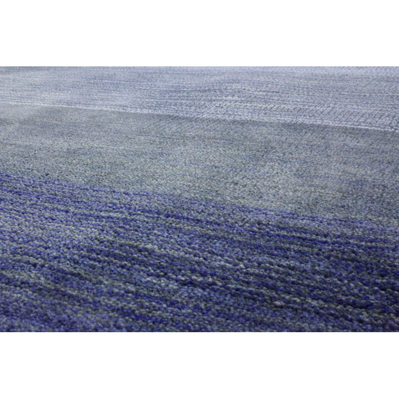 Handmade Blue Wool Tufted Stripe Rectangular Area Rug 5' x 7'