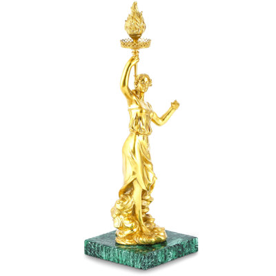24 Inch Decorative & Elegant Woman Statue with Torch - Porcelain & Bronze Statue for Home Decor