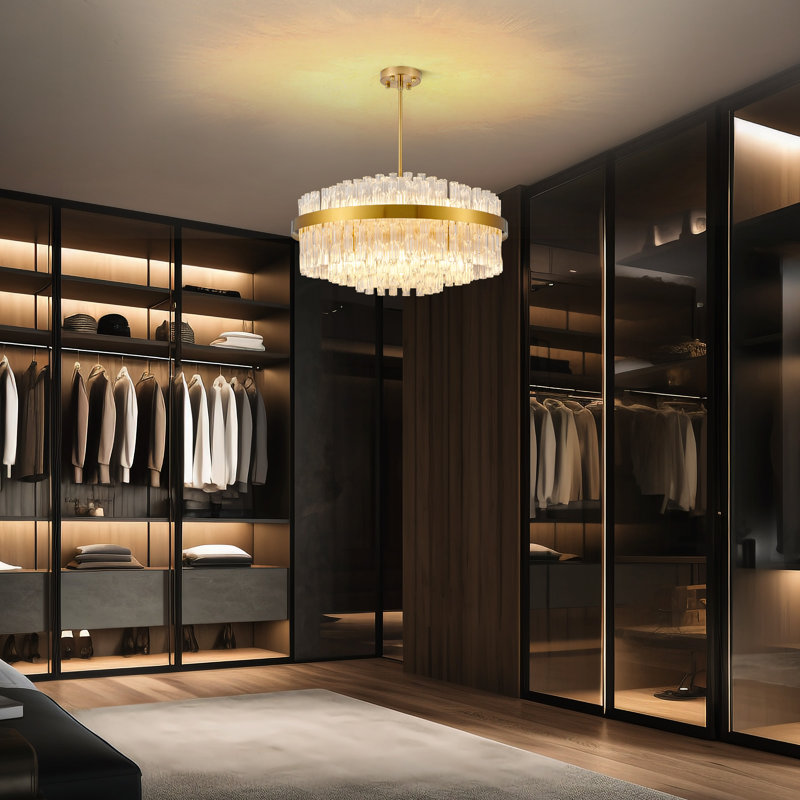 Crystal Chandelier Round Chandeliers for Living Room, 30cm H x 60cm W x 60cm D, Gold