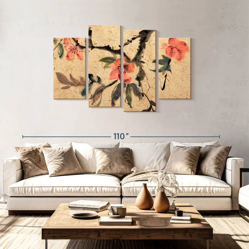 Chinese Floral Abstract, H 48 po x l 75 po