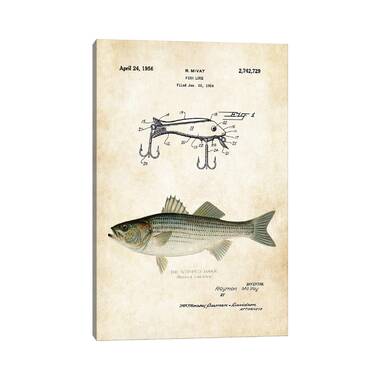 Striped Bass Fishing Lure by Patent77 - Wrapped Canvas Drawing Print East Urban Home Size: 26 H x 18 W x 1.5 D