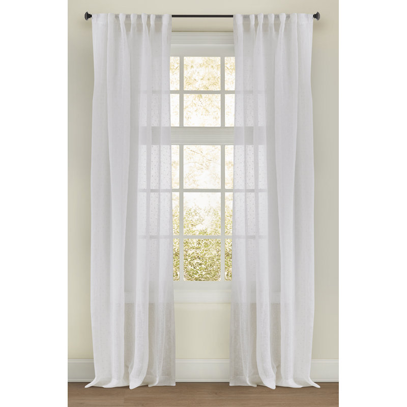 Demi Cotton Blend Polka Dots Sheer Thermal Rod Pocket Curtain Panels, 50" W x 96" L, White