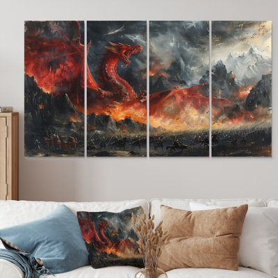 «Epic Bataille entre Dragons et Soldat III», ensemble d'art sur toile