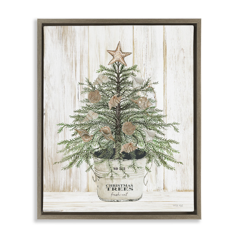 «Rustic Seashell Christmas Tree» par Cindy Jacobs - cadre flottant, impression sur toile, H 31 po x l 25 po