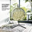 Hanging Egg Chair Outdoor Indoor Garden Swing Chair with Folding Basket, Garden Hanging Chair with Stand, Thickened Cushion, Cup Holder for Patio, Balcony, Khaki