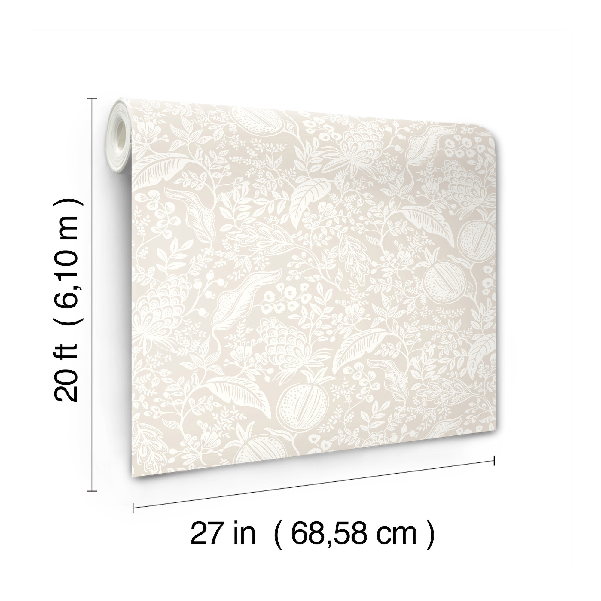Pomegranate White Peel and Stick Wallpaper, Beige