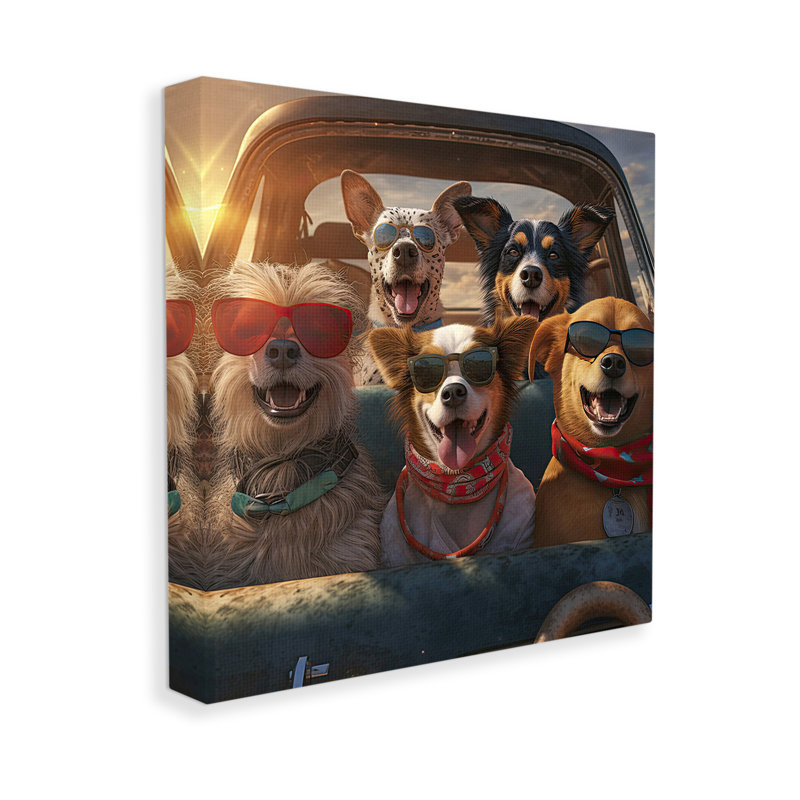 "Dogs On Road Trip" par Jim Baldwin sur toile, H 17 po x l 17 po