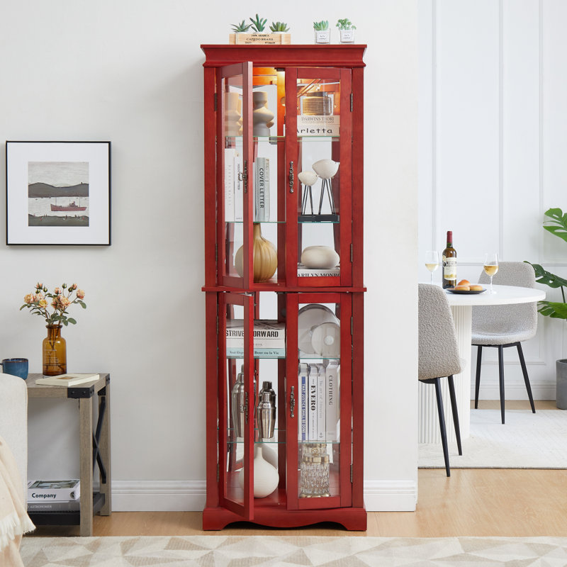 Lighted Glass Curio Display Cabinet, Cherry