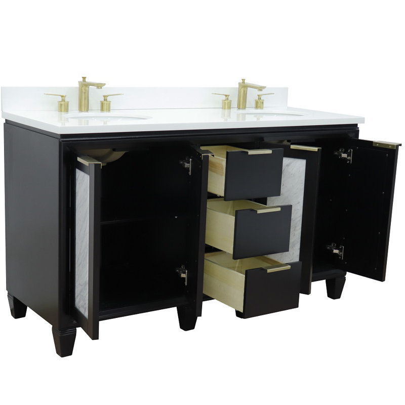Ensemble de meuble-lavabo double 61 "avec miroir Schreck, Noir