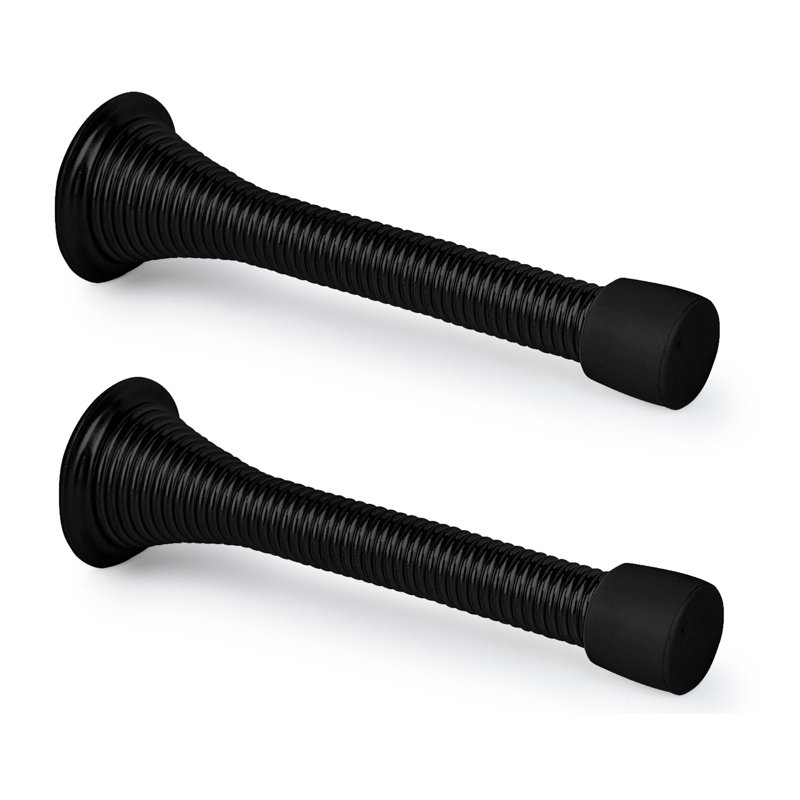 MEGA HANDLES Paquet de 2 taquets de porte à ressort en fer - Bouchon à ressort flexible antirouille 3,35 po avec embout en caoutchouc - Noir mat