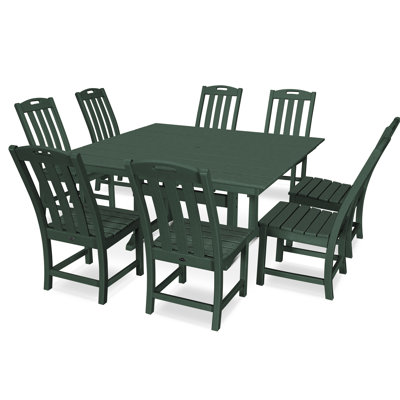 TREX Outdoors Yacht Club 9-Piece Farmhouse Trestle Side Chair Dining Set