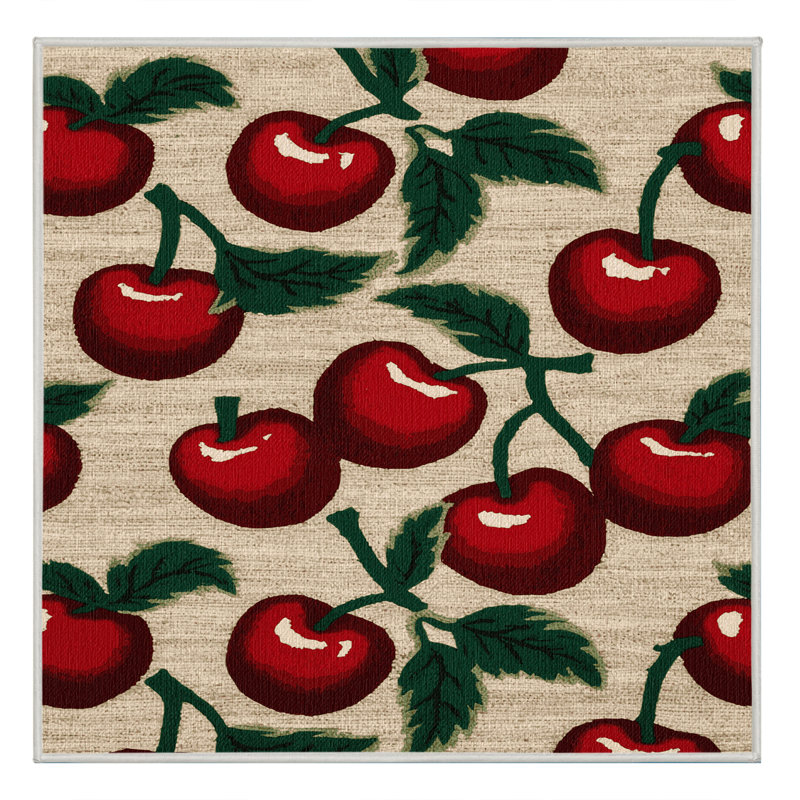  Tapis lavable à motif de cerises et de fruits acérola, Carré 8 pi