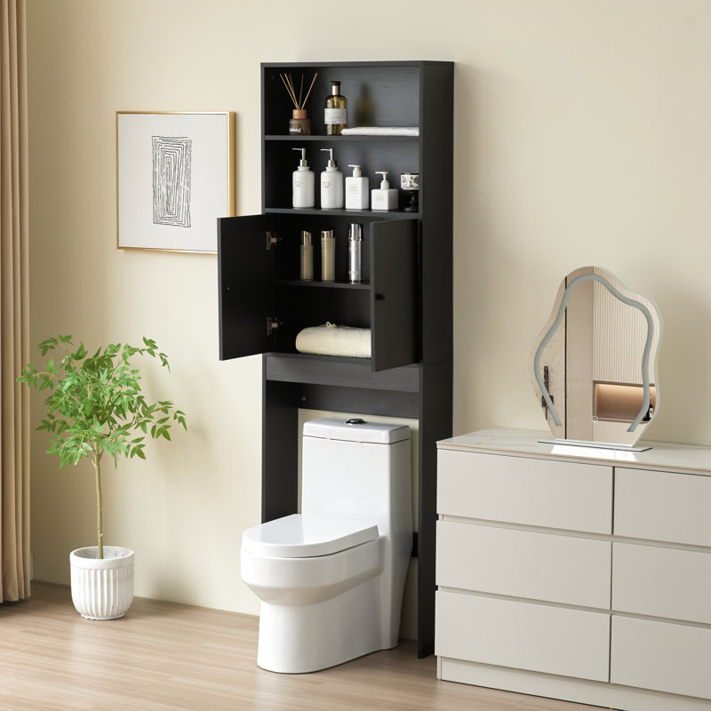Rangement de salle de bain ferme en MDF peu encombrant pour salle de bain au-dessus de la toilette - Design noir élégant
