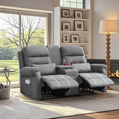 65.7" Modern Manual Reclining Loveseat With Storage Console And Cup Holders